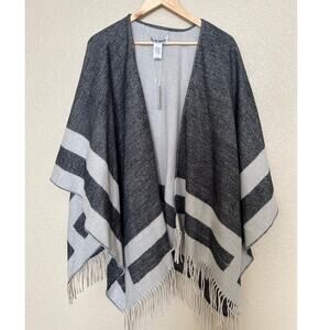 NEW Walter Baker Reversible Poncho Fringe Cozy Fall Versatile Transitional Gray